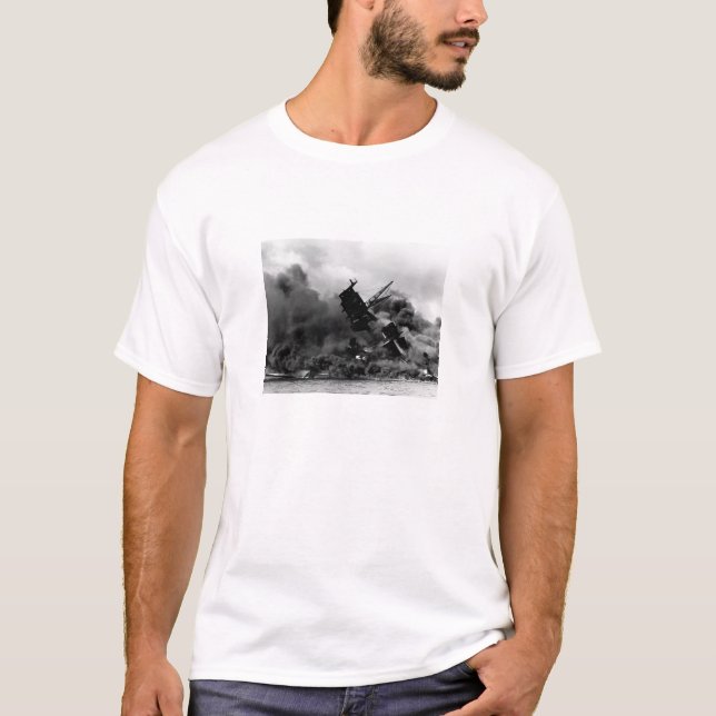 USS Arizona Burning In Pearl Harbour T-Shirt (Front)