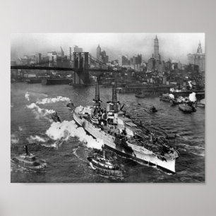 USS Arizona on the East River - NYC - 1916 Poster