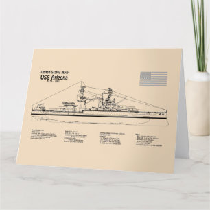 USS Arizona - Ship Blueprint Plans SD Thank You Card