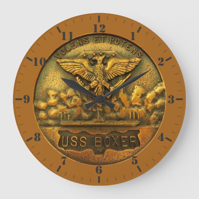 USS Boxer plaque - volens et potens Large Clock (Front)