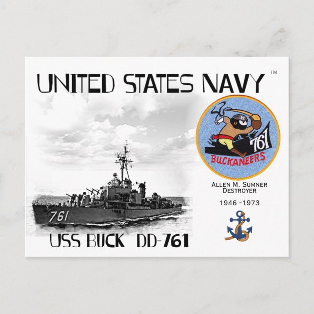 USS BUCK DD-761 DESTROYER    -   POSTCARD (Front)
