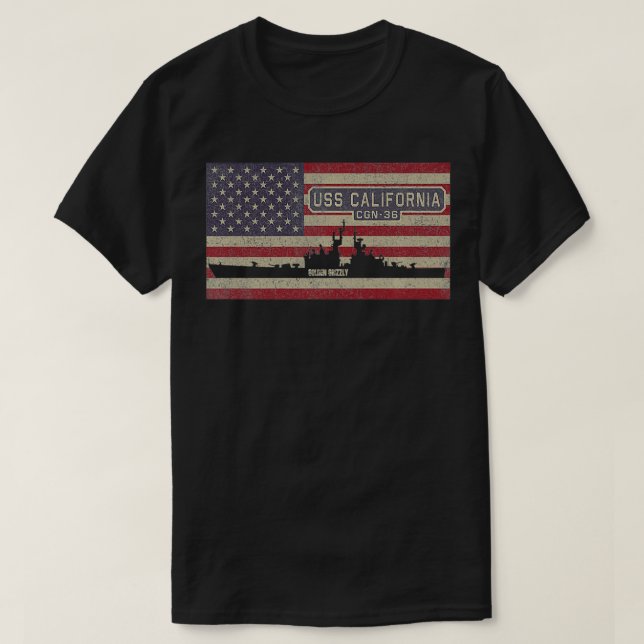 USS California CGN36 Cruiser Ship USA American Fla T-Shirt (Design Front)