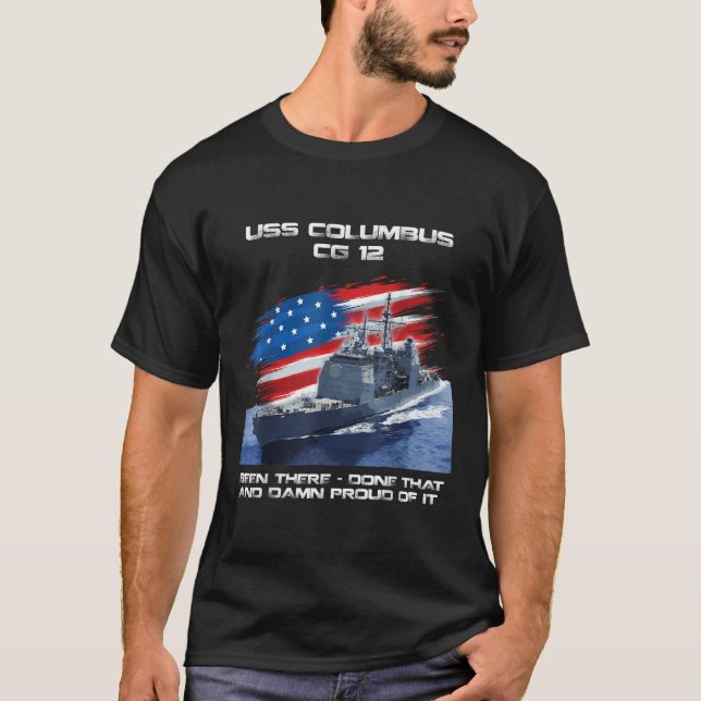 USS Columbus CG 12 Class Cruiser American Flag Vet T-Shirt (Front)