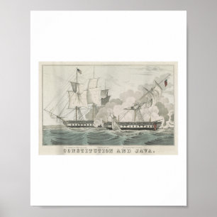 Uss Constitution & Hms Java Naval Battle Illus Poster