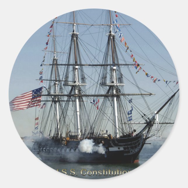 USS Constitution Firing Cannons Classic Round Sticker (Front)