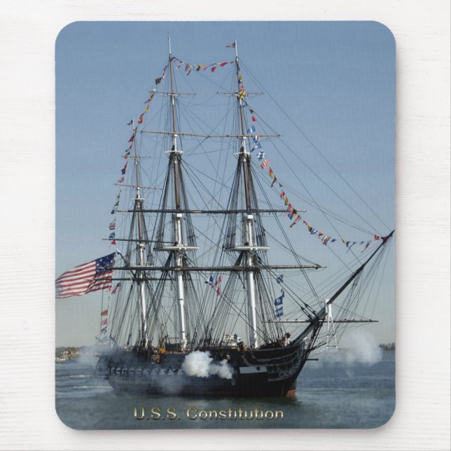 USS Constitution Firing Cannons Mouse Pad (Front)