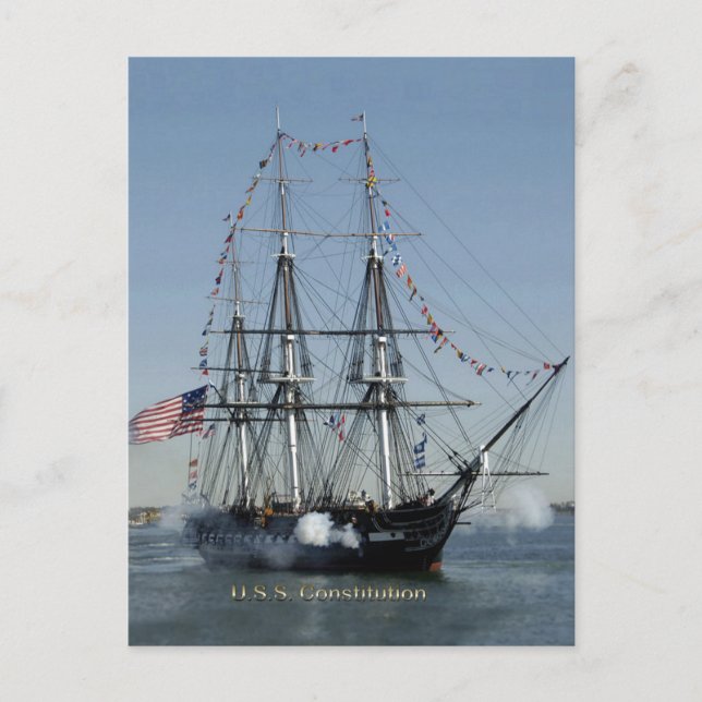 USS Constitution Firing Cannons Postcard (Front)