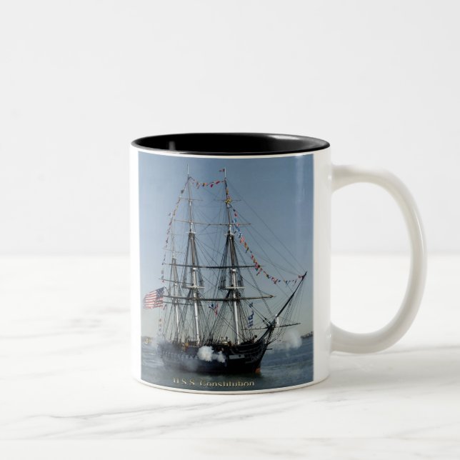 USS Constitution Firing Cannons Two-Tone Coffee Mug (Right)