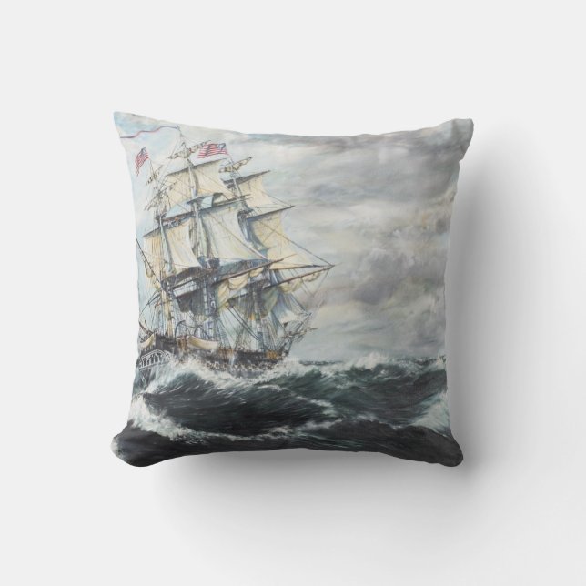 USS Constitution heads for HM Frigate Guerriere Throw Pillow (Front)