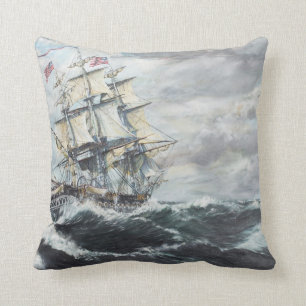 USS Constitution heads for HM Frigate Guerriere Throw Pillow