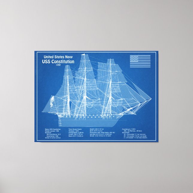 USS Constitution - Ship Blueprint Plans ABD Canvas Print (Front)