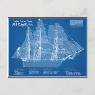 USS Constitution - Ship Blueprint Plans ABD Postcard