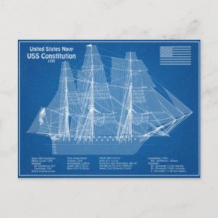 USS Constitution - Ship Blueprint Plans ABD Postcard