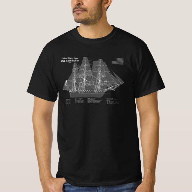 USS Constitution - Ship Blueprint Plans ABD T-Shirt (Front)