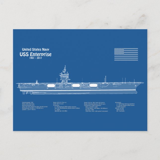 USS Enterprise - Ship Blueprint Plans ABD Postcard (Front)