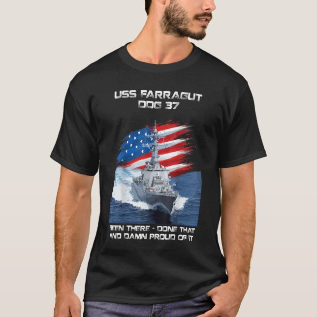 USS Farragut DDG37 Destroyer Ship USA Flag Veteran T-Shirt (Front)