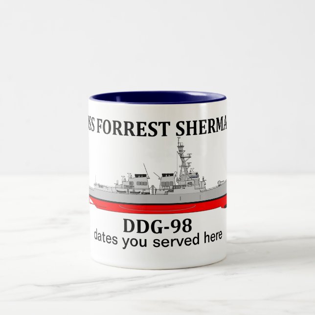 USS Forrest Sherman, DDG-98, customisable dates Two-Tone Coffee Mug (Center)
