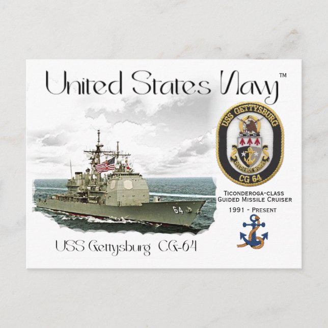 USS GETTYSBURG CG-64 GUIDED MISSILE CRUISER  POSTCARD (Front)