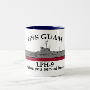 USS Guam, LPH-9, customisable dates served Two-Tone Coffee Mug