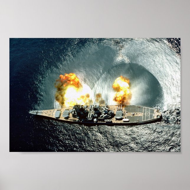 USS Iowa Firing A Full Broadside Poster (Front)