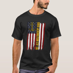 USS Lexington CV 16 Aircraft Carrier American Flag T-Shirt