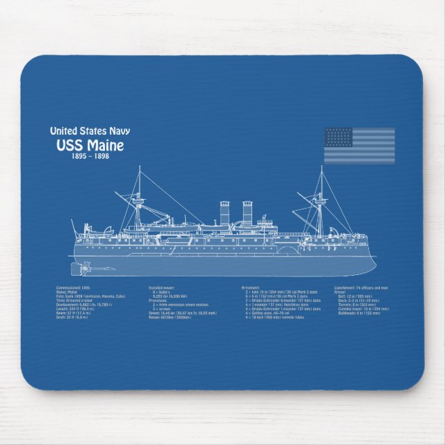 USS Maine - Ship Blueprint Plans ABD Mouse Pad (Front)