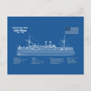 USS Maine - Ship Blueprint Plans ABD Postcard