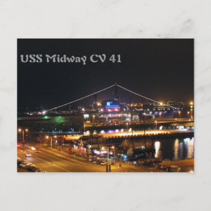 USS Midway at night Postcard