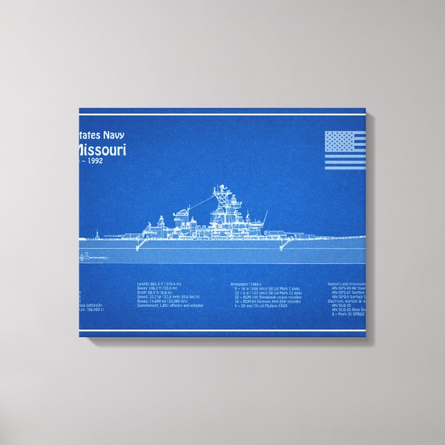USS Missouri - Ship Blueprint Plans ABD Canvas Print (Front)