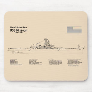 USS Missouri - Ship Blueprint Plans SD Mouse Pad