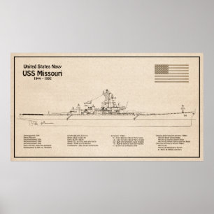 USS Missouri - Ship Blueprint Plans SD Poster