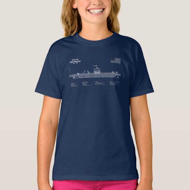 USS Monitor - Ship Blueprint Plans ABD T-Shirt (Front)
