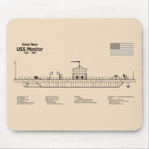 USS Monitor - Ship Blueprint Plans SD Mouse Pad