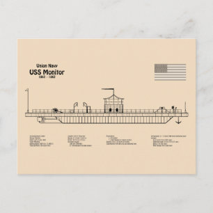 USS Monitor - Ship Blueprint Plans SD Postcard