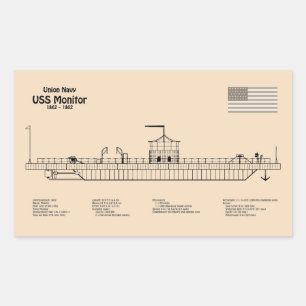 USS Monitor - Ship Blueprint Plans SD Sticker