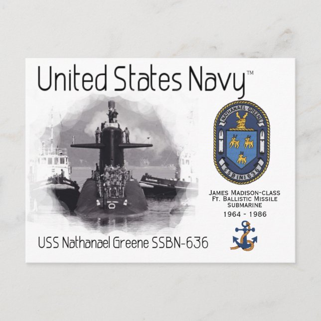 USS NATHANAEL GREENE SSBN-636 SUB   -   POSTCARD (Front)
