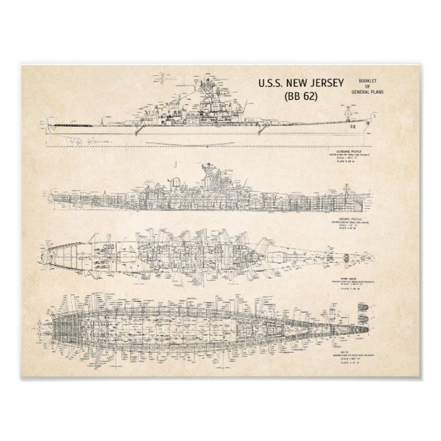 USS New Jersey Blueprint Photo Print (Front)