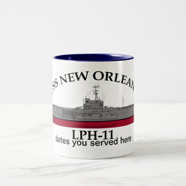 USS new Orleans, LPH-11, customisable dates served Two-Tone Coffee Mug (Center)