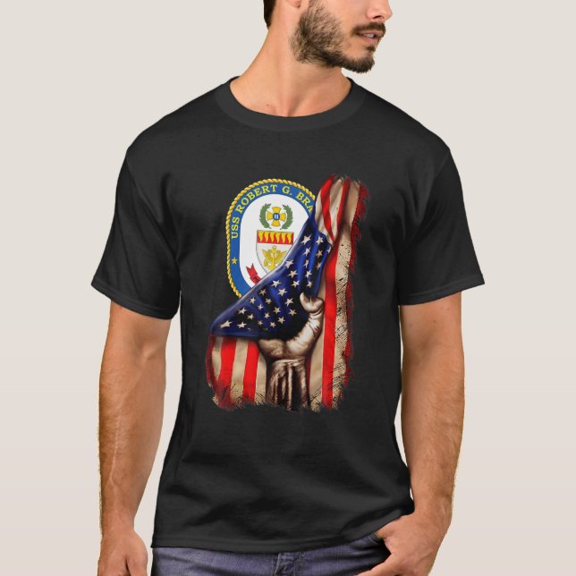 USS Robert G. Bradley FFG-49 American Flag T-Shirt (Front)