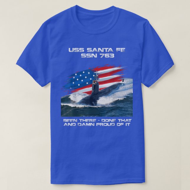 USS Santa Fe SSN763 American Flag Submarine Vetera T-Shirt (Design Front)