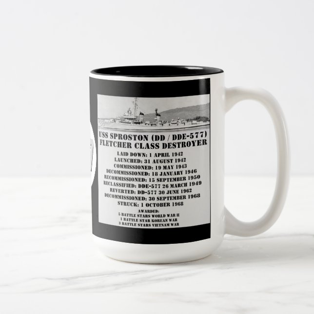 USS Sproston (DD / DDE-577) Two-Tone Coffee Mug (Right)