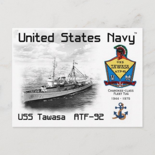 USS TAWASA ATF-92 FLEET TUG POSTCARD (Front)