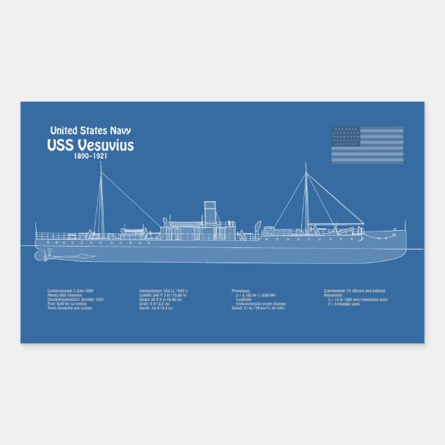 USS Vesuvius - Ship Blueprint Plans ABD Sticker (Front)