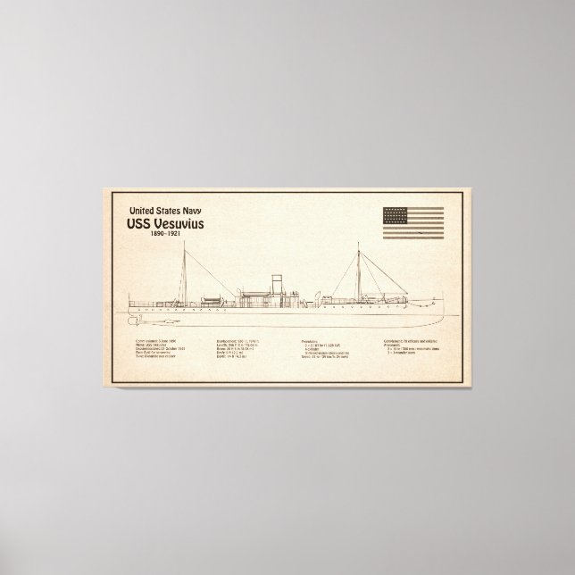 USS Vesuvius - Ship Blueprint Plans SD Canvas Print (Front)