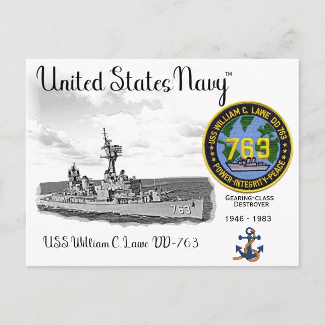 USS WILLIAM C. LAWE DD-763  DESTROYER POSTCARD (Front)