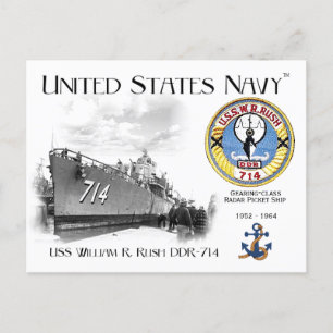 USS WILLIAM R. RUSH DDR-714 RADAR PICKET POSTCARD