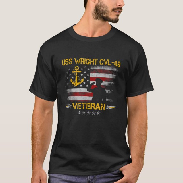 USS Wright CVL 49 Aircraft Carrier Veteran Flag Ve T-Shirt (Front)