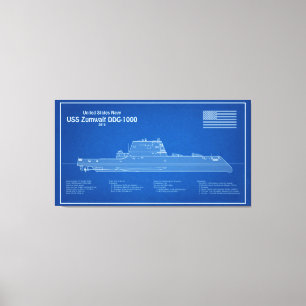 USS Zumwalt - Ship Blueprint Plans ABD Canvas Print