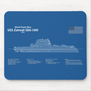 USS Zumwalt - Ship Blueprint Plans ABD Mouse Pad