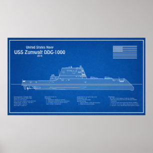 USS Zumwalt - Ship Blueprint Plans ABD Poster
